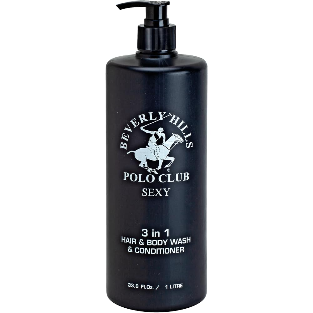 Beverly Hills Polo Club Men's 3-in-1 Shampoo Conditioner Body Wash - Luxury Scent Sexy - All Hair Types, 33.8 oz