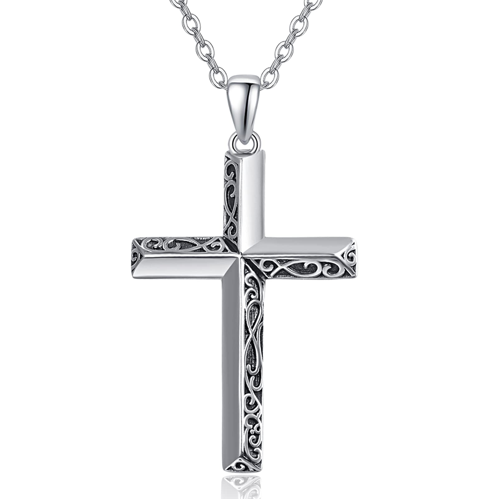 TANGPOET Cross Necklace 925 Sterling Silver Celtic Knot Crucifix Pendant Religious Christian Baptism Cross Chain Valentines Day Jewellery Gifts for Family Friends