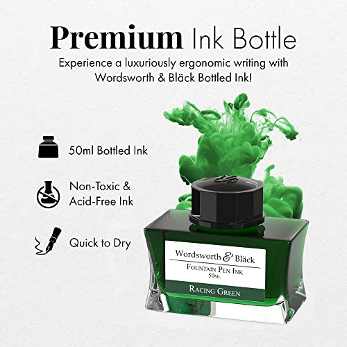 Wordsworth and Black Fountain Pen Ink Bottle (50 ml) Premium Luxury Edition, [Racing Green