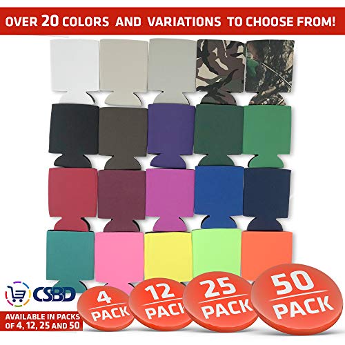 CSBD Beer Can Coolers Sleeves, Soft Insulated Reusable Drink Caddies for Water Bottles or Soda, Collapsible Blank DIY Customizable for Parties, Events or Weddings, Bulk (50, Blue)