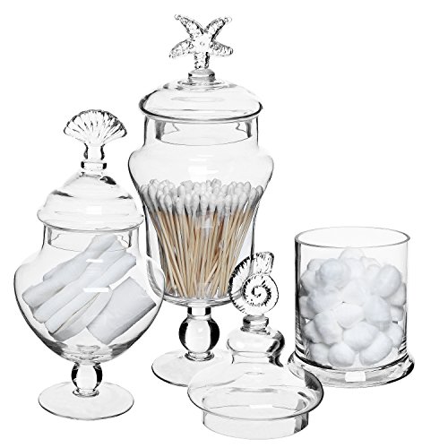 Juego de 3 tarros de botes de vidrio transparente con manija Seashell / recipientes de almacenamiento de alimentos / centros de mesa decorativos