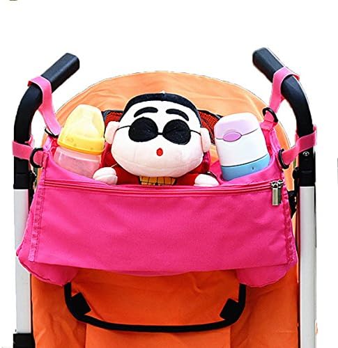 Baby Stroller Organizer for Smart Parent Fits All Strollers Premium Deep Milk Bottle Holders Cup Holders Extra-Large Storage Space for iPhones Wallets Diapers Toys Best Gift For Baby (Rose-red)