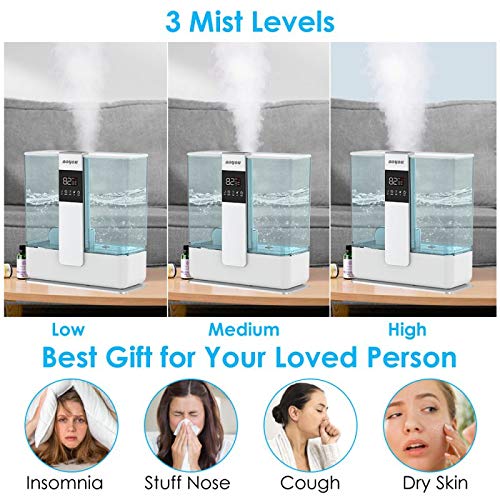 BOYON Cool Mist Humidifier 5L, Top Fill Humidifier with Humidistat, Remote Control, 3 Mist Settings and Auto Shut-Off, Humidifier for Large Room, Quiet Operation, Easy to Clean