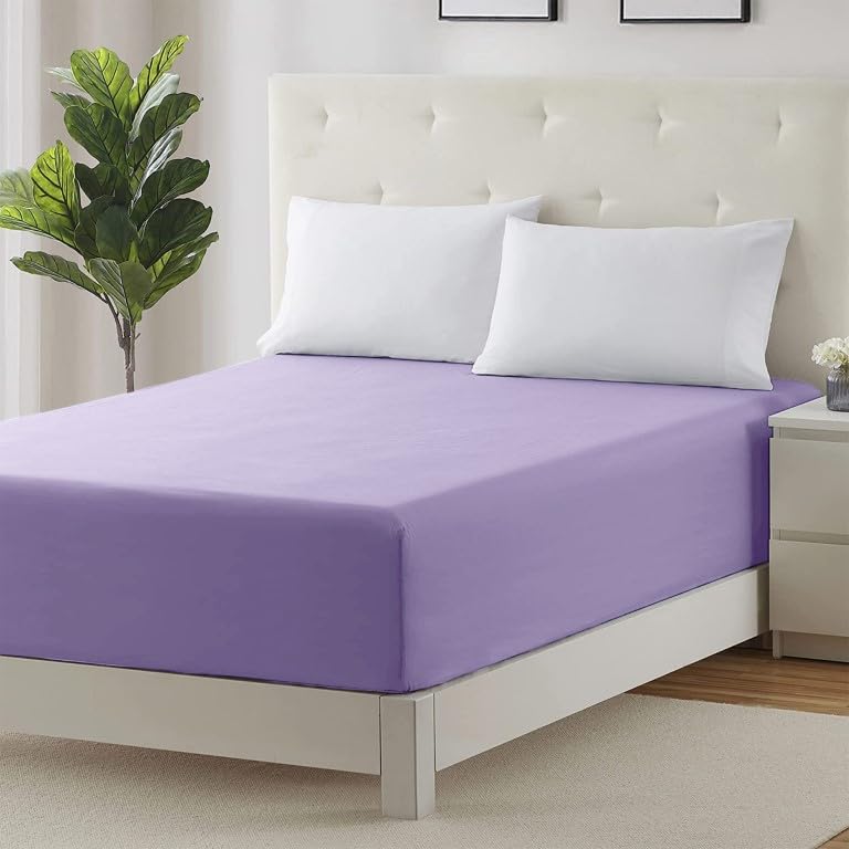 Prime Linens Extra Deep 30Cm Plain Fitted Sheet, Elastic Pocket Breathable Soft Polyester Cotton Bed sheet Machine Washable Fade Resistant (Lilac, Super King)