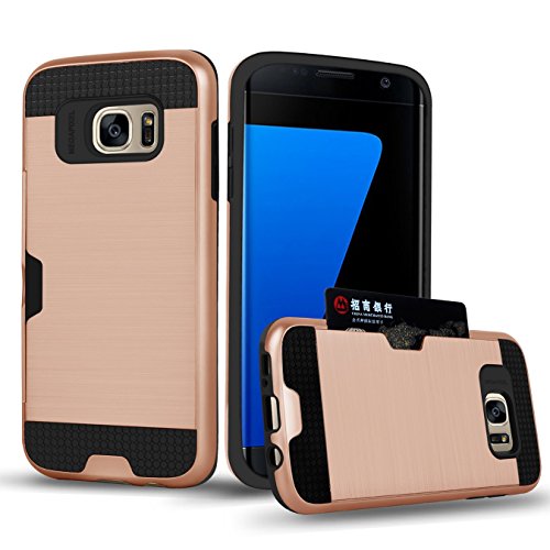 Galaxy S7 Edge Case , TSWA Card Slot Series , Shockproof Drop Protection Dual Layer Slim Wallet Card Holder Covers For Samsung Galaxy S7 Edge (Dark Pink)