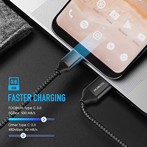 USB Type C Cable 3.0,TOOBOM 3PACK 6FT Charging Cable Compatible Samsung Galaxy S9 S8,Pixel,LG V30, ZTE Axon,Switch,and More Type C Port Devices