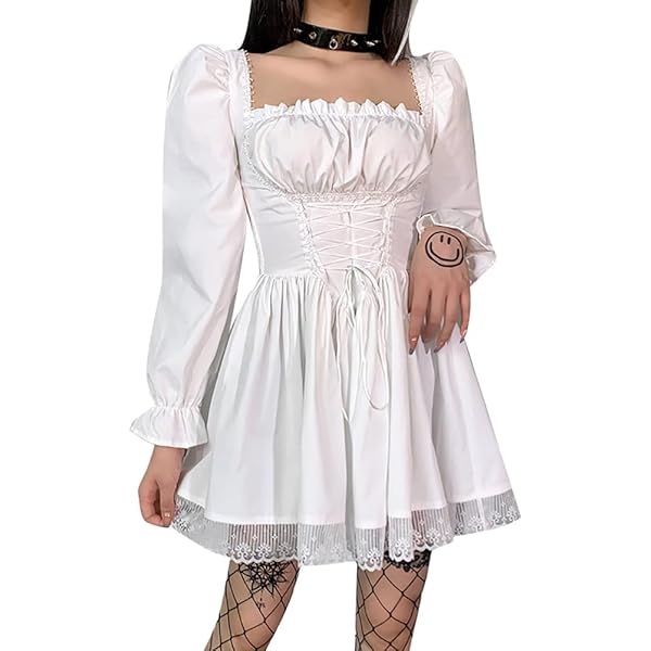 Amazon.com: GGOOB Cottagecore Dress Corset Dress for Women Fairy Clothes -  White, L (Large) : Clothing, Shoes & Jewelry