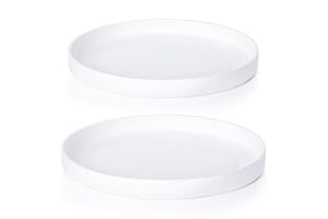 Phoenix Vine 14 Inch Plastic Plant Saucer Water Drip Tray, Heavy Sturdy Round Plant Drainage Tray for Indoors Outdoor, Set of 2, Matte White, 21-TY-14W-2