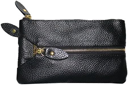 Marroty Women's Genuine Leather Bag Zipper Metal Keychain Clutch