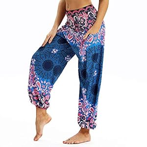 dilake Boho yogabroek voor dames, harembroek, hippie, flowy, casual, strandbroek, hoge taille, eenheidsmaat