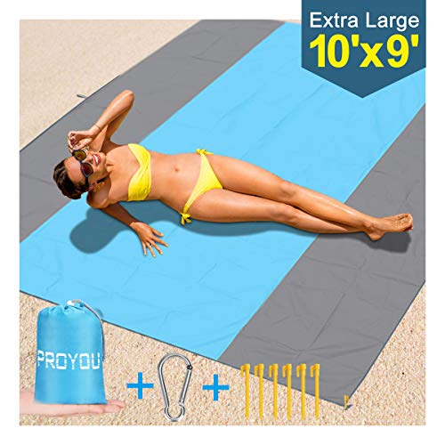 Beach Blanket Sand Proof Oversized – 118x 106 inches Extra Large Sand Free Beach Blankets/Big Mat Waterproof for Family Outdoor Travel with 6 Stakes, 4 Corner 1 Foldable Pocket