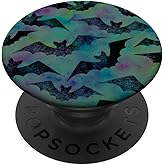Bat Halloween Pattern Spooky Bats Lover Gift on Black PopSockets Adhesive PopGrip