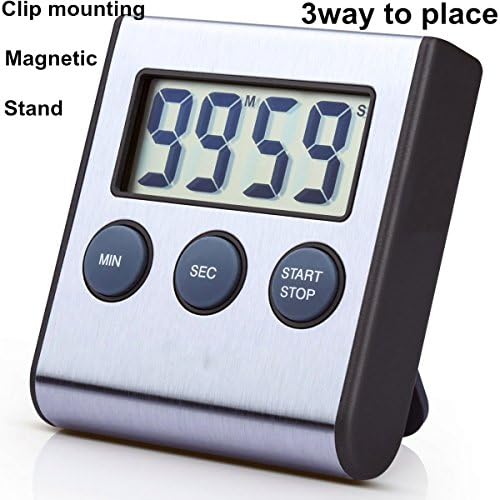 Virgin Forest Stainless Steel Digital Kitchen Timer,Super Strong Magnetic Back, Loud Alarm, Large Display,Auto Memory, Auto Shut-Off