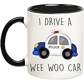 YOLANDEEUROKOK I Drive A Wee Woo Car Police Officer Mug, Funny Cop Mug For Husband Boyfriend, 11 Oz Novelty Coffee Cup, Black