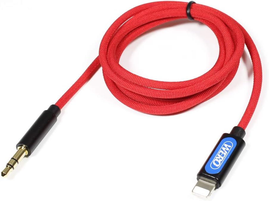 WERO 3.5mm Jack AUX Lead Cable for Car/Vehicle/Home Stereo Headphone Applicable for iPhone Xs Mas/XR/X/ 8/7 Plus 6s/6 iPad iOS12 Audio Output (Red Cord)