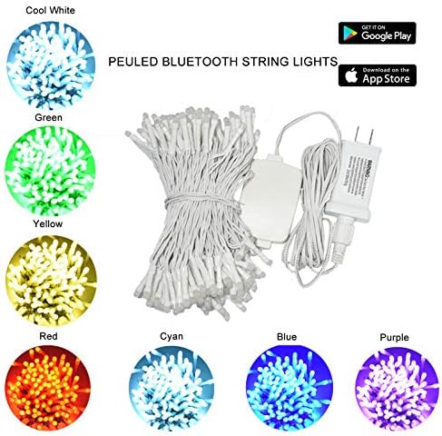 PEULED Bluetooth String Lights, 200Led 65ft 20 Functions White Wire, Remote Wireless Control by App, Mini String Lights for Indoor or Outdoor, Holiday, Party, Christmas Tree Decorations, RGB