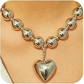 SAVNOJW Chunky Gold Heart Necklaces for Women Statement Big Beaded Beads Chain Choker Silver Love Hearts Pendant Necklaces Exaggerated Y2k Party Jewelry Gift