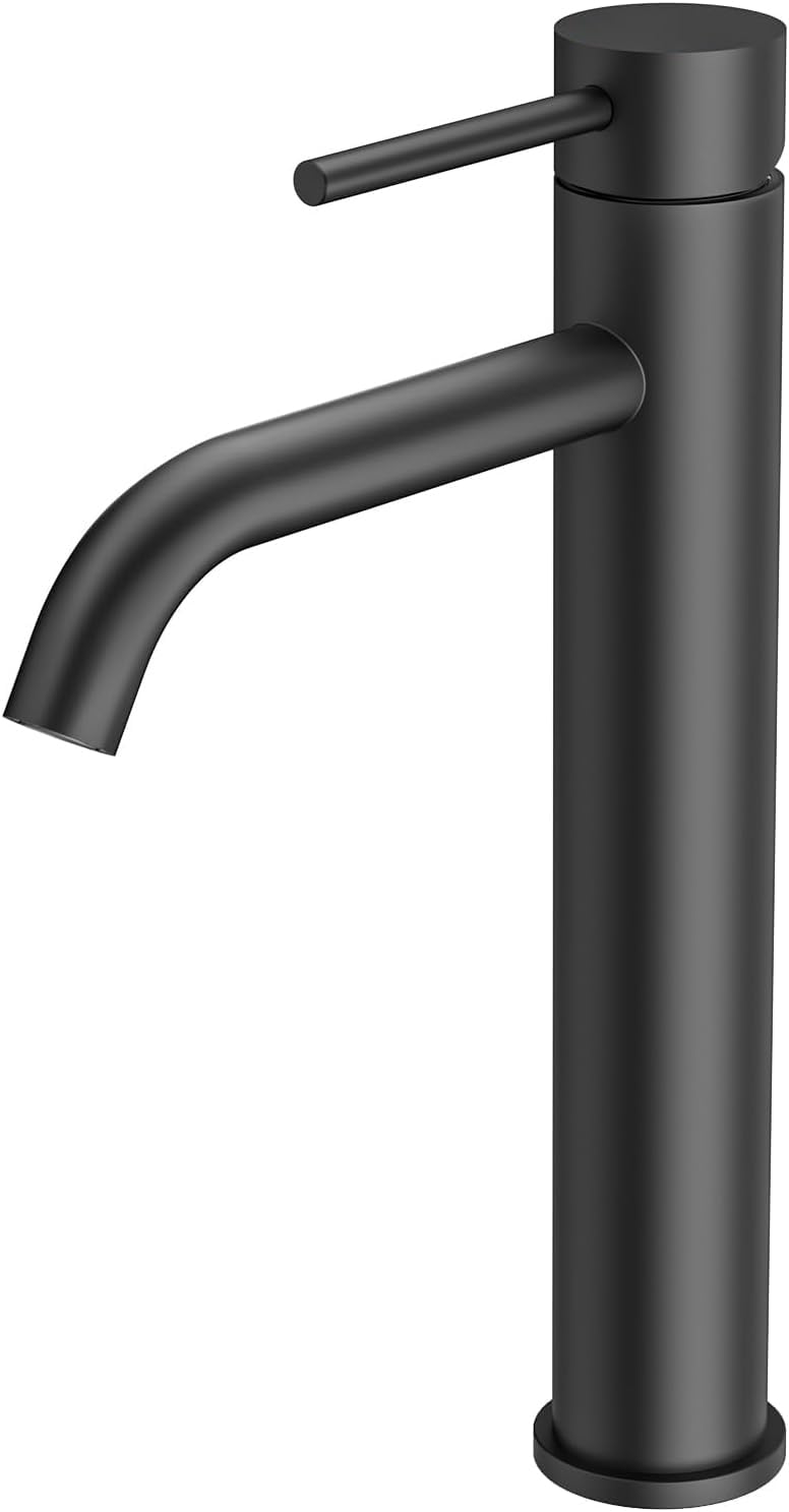 Suguword Tall Single Lever Basin Mixer Tap Washbasin Tap Black for Sink Outlet Height 8.26 Inch Tap Bathroom Single Hole G1/2'' Installation for Bathroom Guest Toilet