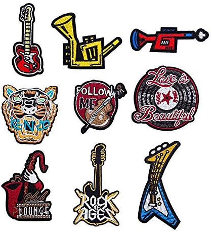 Kid Embroidered Patch Musical Instrument Sew On/Iron On Patch Applique Clothes Dress Plant Hat Jeans Sewing Flowers Applique DIY Accessory (9pcs Musical)