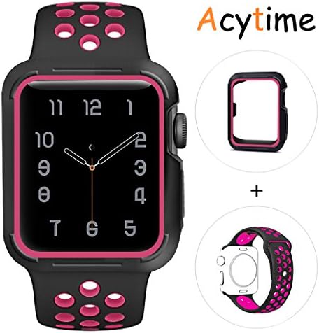 For Apple Watch Band, Acytime Durable Soft Silicone Replacement iWatch Band Sport Style Wrist Strap for Apple Watch Band Series 3 Series 2 Series 1 (Black Rose, 38mm S/M)