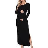 Smallshow Women's Split Maternity Dress Long Sleeve Ruched Pregnancy Clothes