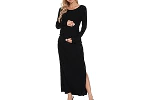 Smallshow Women's Split Maternity Dress Long Sleeve Ruched Pregnancy Clothes