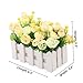 Louis Garden Artificial Flowers Fake Rose in Picket Fence Pot Pack - Mini Potted Plant (Green)