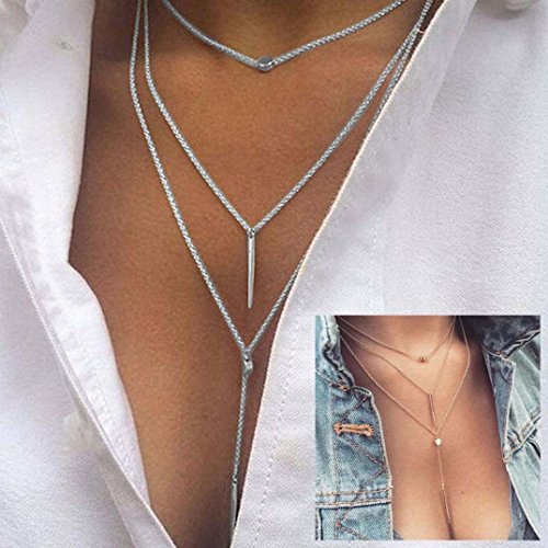 Cuekondy Women Girls Tassel Multilayer Choker Chain Necklace Elegant Alloy Pendant Statement Jewelry (Silver)