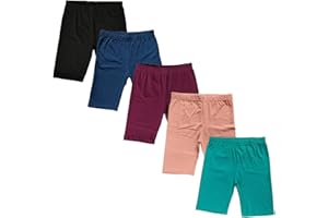 MISS POPULAR Girls 5-Pack Biker Shorts Cotton Spandex Elastic Waistband | Dance, Gymnastics.