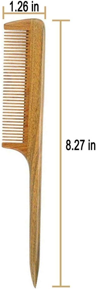 LWBTOSEE Wooden Tail Comb,Fine Tooth Wood Comb,100% Natural Green Sandalwood Anti Static Detangling(J) - Image 3