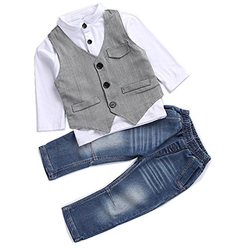 3 Piece Baby Boys Gentleman White Shirt Vest Jeans Clothing Sets (2-3Years, White) 3 Piece Baby Boys Gentleman White Shirt Vest Jeans Clothing Sets (2-3Years, White)