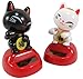 Daiso Japan Cute Solar Powered Dancing Lucky Cats Desk and Dashboard Décor 3.1 x 2 Inches Black White Red (2 Piece Set)
