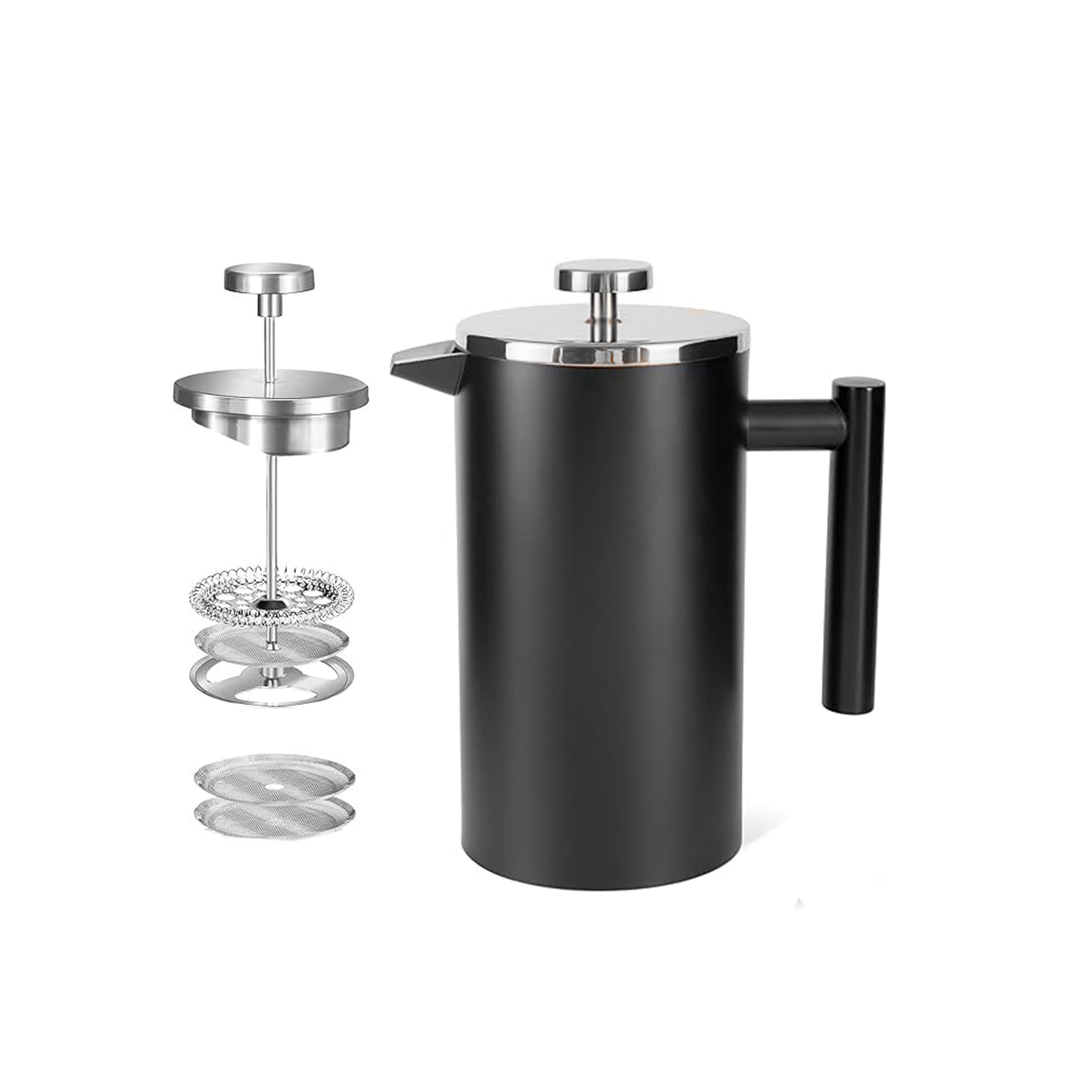 MaxMiuly Cafetiere 4 Cup Stainless Steel French Press Double Walled Insulated Coffee Press (black 600ml