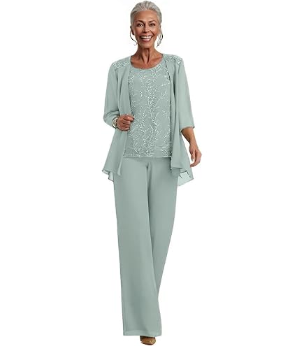 3 Pieces Mother of The Bride Pant Suits for Women Black Dressy Lace Appliques Formal Wedding Dress with Jacket MJ004 CS at Amazon Women's Clothing store