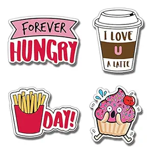 Presta Gifts MDF Wooden Foodie Funny Fridge Magnet for Home and Kitchen Decoration (Multicolour, 3x2 Inches) - Set of 4 Designs