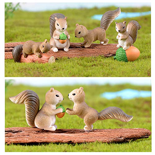 QTFHR 4 Pcs Squirrel Animal Figurine Ornament Home Ornament Decor, Garden Cake Top Decoration - Thumbnail 3