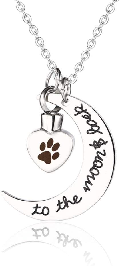 Muyuer Stainless Steel Moon Heart Urn Necklace Hold Cremation Ashes Pendant Keepsake Memorial Jewelry