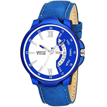 Youth Club DD-1209BLU New Day and Date Display with Blue Strap Watch - for Men