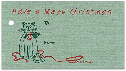 (15 Tags) Meow CAT Christmas SAGE Gift Tags & Strings. Happy Holidays. to: from: Hang Tags