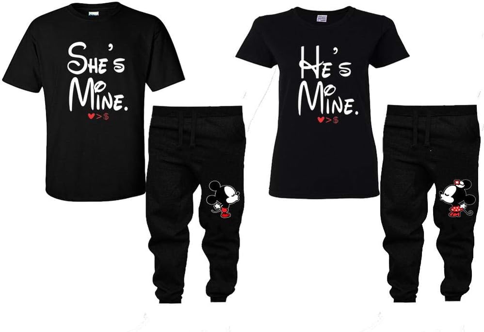 She's Mine He's Mine Couple Shirts, Kissing Mickey Minnie Matching Joggers