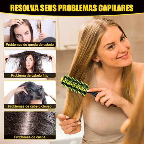 Kit 3 Escovas de Cabelo Profissionais 45mm 50mm 55mm, Cerdas de Javali e Nylon, para Todos os Tipos de Cabelo, Ideal para Modelagem, Volume e Redução de Frizz
