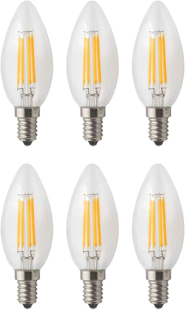 JCKing (Pack of 6 AC 110V-130V 4W E14 Dimmable LED Filament Bulbs Candle LED Light Bulb, LED Vintage Antique Chandelier Light Neutral White 4000K