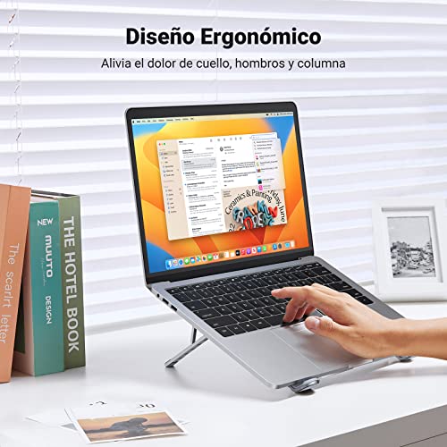UGREEN Soporte para Laptop Aluminum Portátil, Plegable y 5 Altura Ajustable Laptop Soporte de Ventilado con Altura Ergonómica para Portátiles y Tabletas de 8-17.3pulgadas