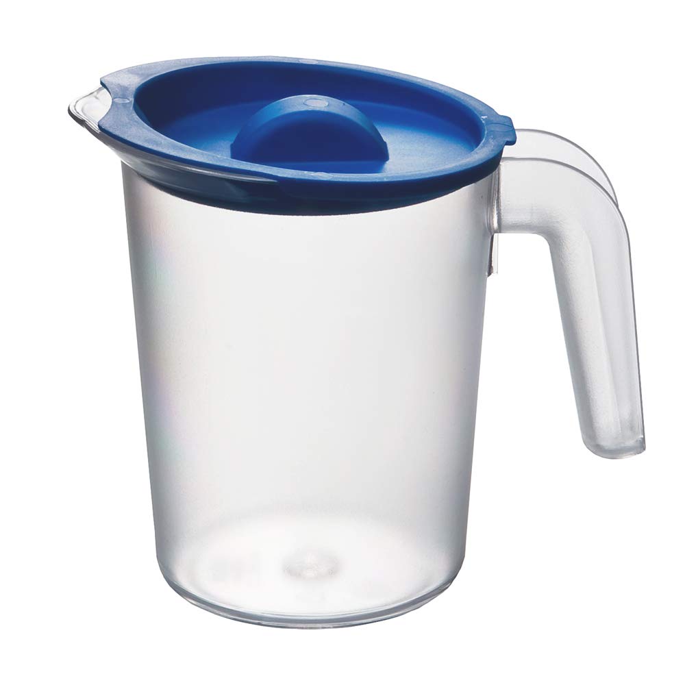 Roltex Small 500ml Plastic Frosted Clear Jug and Blue Lid Reusable Virtually Unbreakable Fridge Bath Jug