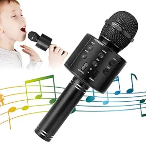 KIDWILL Wireless Bluetooth Karaoke Microphone, 5-in-1 Portable Handheld Karaoke Mic Speaker Player Recorder with Adjustable Remix FM Radio for Kids Adults Birthday Party KTV Christmas (Black)
