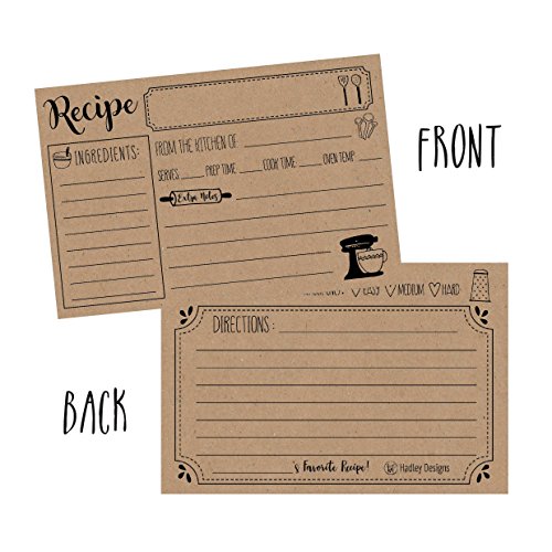 50 Kraft Double Sided Recipe Cards 4x6, Wedding Bridal Shower Card ...