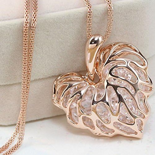 Gold Plated Heart Pendant Bib statement Chain Necklace Fashion Women Jewelry, Gold.