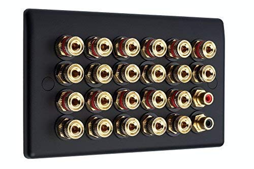 11.2 Matt Black Slimline Audio/AV Surround Sound Speaker Wall Plate with Gold Binding Posts + 2 RCA's. NO SOLDERING REQUIRED