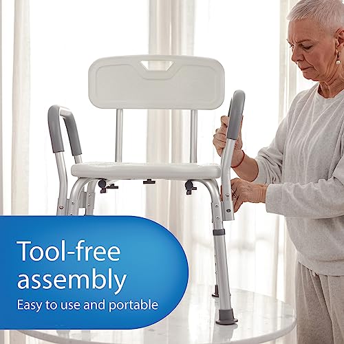 Medline Shower Chair Seat with Padded Armrests and Back Heavy Duty Shower Chair for Bathtub Slip