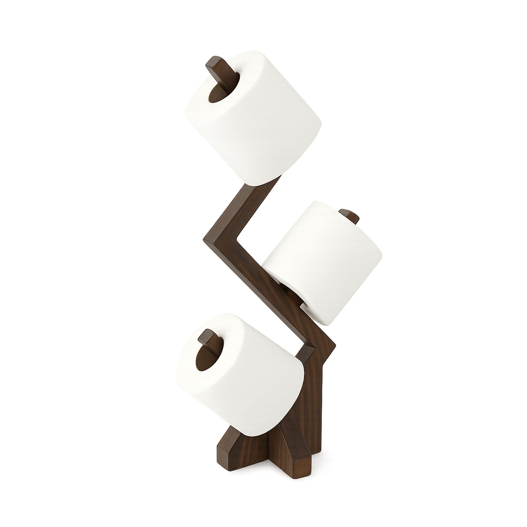 Photo 1 of Fida Horeca Wooden Toilet Paper Holder Stand | Freestanding Holder for Rolls | Zigzag Design for Bathroom Decor | Pine Wood Construction | No Wall Mount Needed